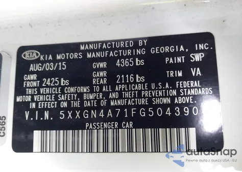 2015 Kia Optima Ex from USA, damaged, VIN 5XXGN4A71FG504390